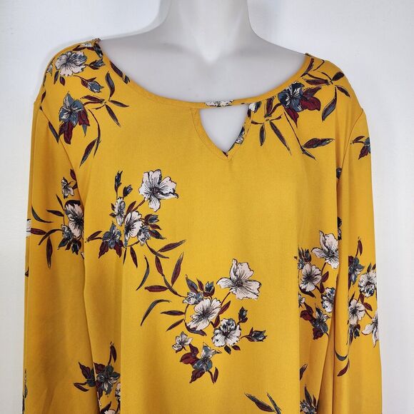 Torrid Womens Top Size 3X Yellow Floral Georgette Keyhole Blouse Long Sleeve - Picture 3 of 9